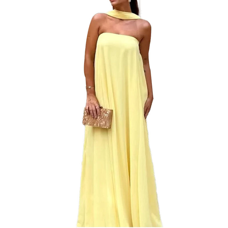 2026 spring new Amazon European and American cross-border temperament women's collage breast wrap sexy party dress company