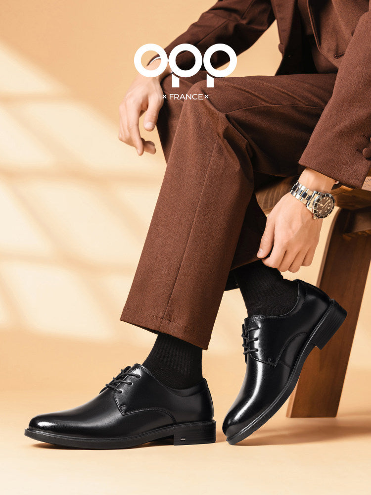 Sapatos para homem OPP Primavera 2026, novos modelos para negócios e ocasiões formais, em pele genuína preta de alta qualidade, estilo britânico, para homens de bom gosto.