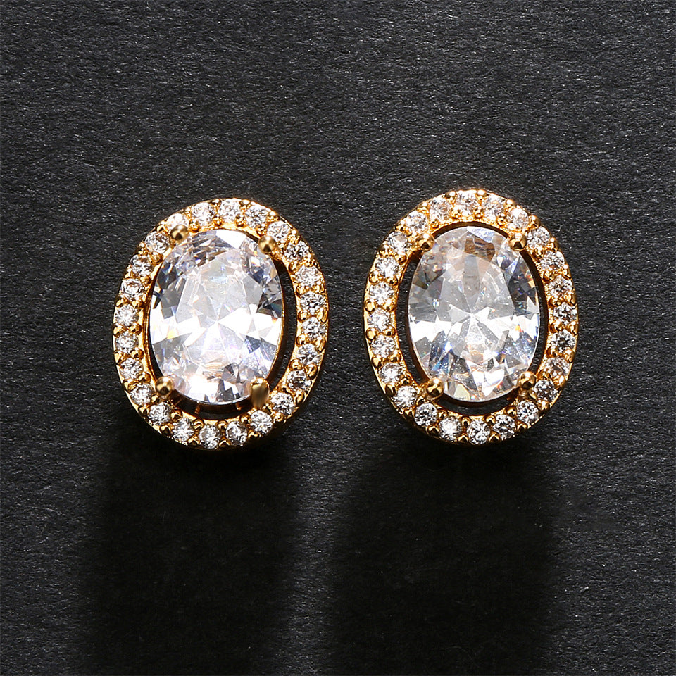 RAKOL Factory Wholesale Cross-border Hot Selling Geometric Oval Egg Stud Earrings Women's Fashion Simple Micro Inlaid Zircon Earrings