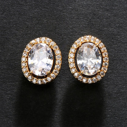 RAKOL Factory Wholesale Cross-border Hot Selling Geometric Oval Egg Stud Earrings Women's Fashion Simple Micro Inlaid Zircon Earrings