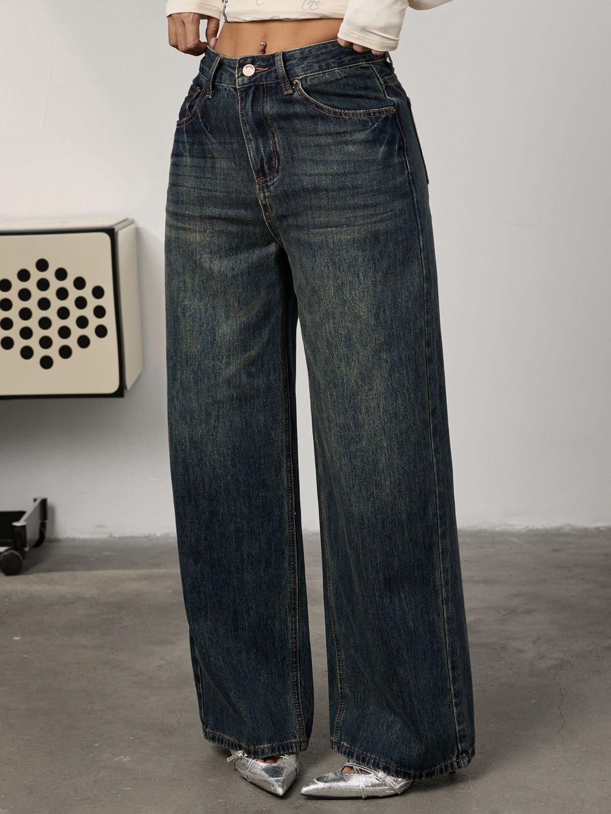 Nostalgic retro American wide-leg jeans women's spring 2025 new loose high-waisted straight-leg pleated floor-length pants