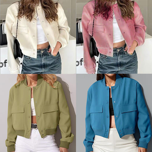 2026 new European and American jacket temperament, stand-up collar, large pockets, neutral style women's jacket, small fragrance style spring and autumn jacket women