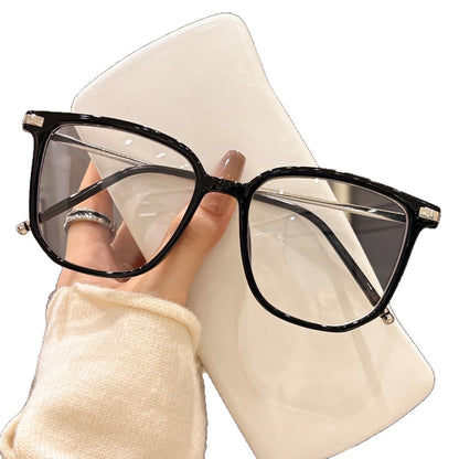 Square frame leopard print flat glasses for women, new blue light blocking no-makeup glasses frames, metal temple arms, face-enhancing small decorative glasses