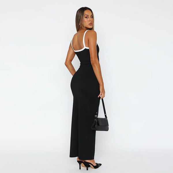 Amazon cross-border 2025 summer new European and American women's solid color sleeveless slim sexy suspender hip wrap dress