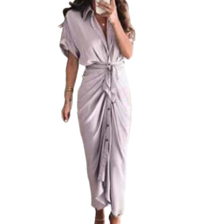 2026 Amazon Foreign Trade European and American Fashion Spring New Short Sleeve Temperament Commuter High Waist Printed Long Dress