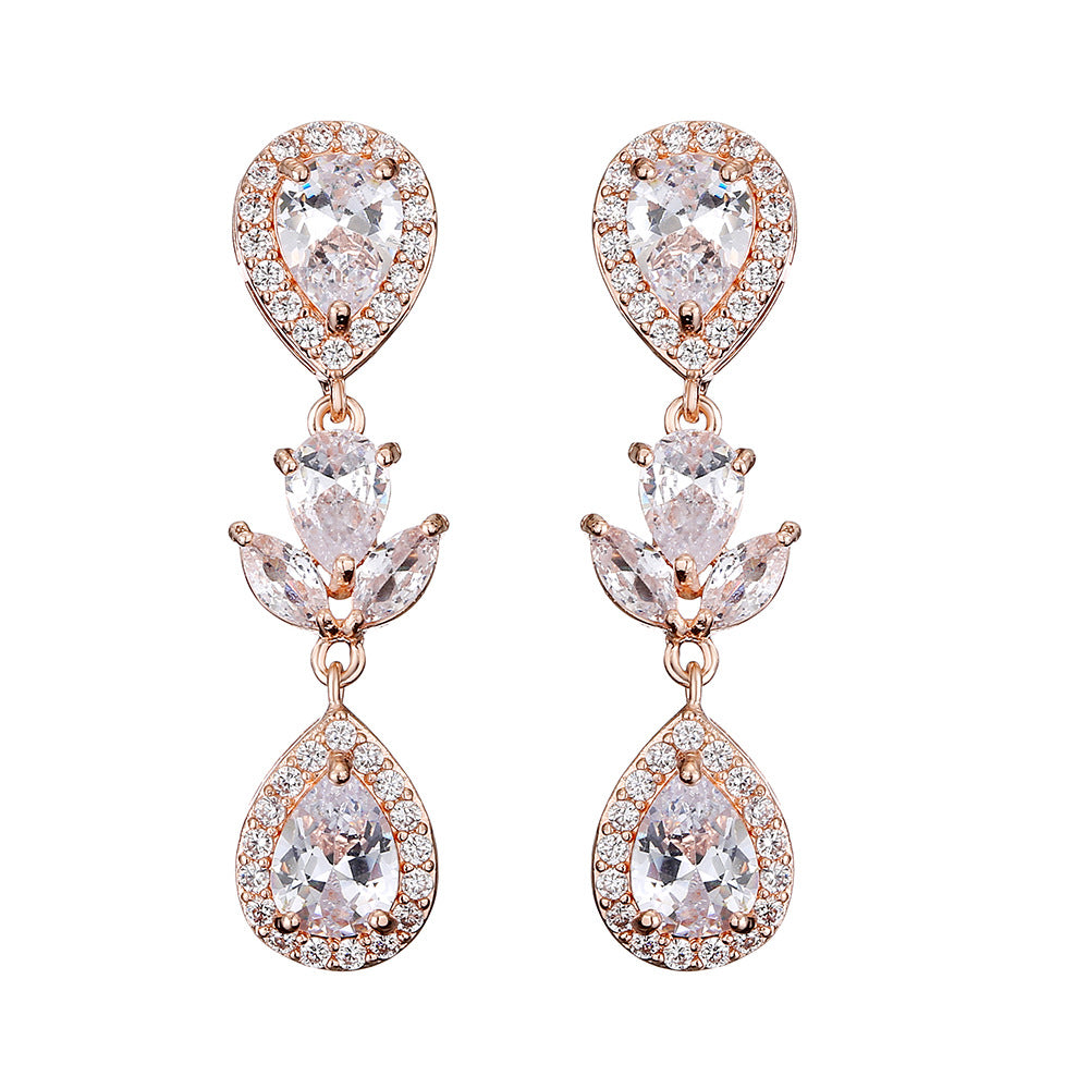 RAKOL in-stock wholesale zircon jewelry two-piece set, women's earrings, necklace, bridal wedding accessories