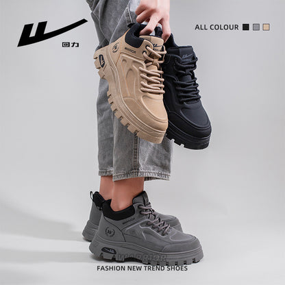 Pullback new British-style Martin boots, high-top platform shoes, outdoor casual cargo shoes, autumn retro versatile men's shoes