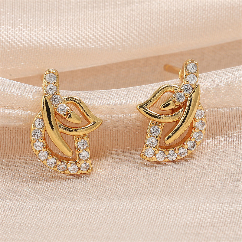 RAKOL Korean Style Simple Fashion Leaf Stud Earrings Copper Plated AAA Zircon Earrings Internet Celebrity Trendy Geometric Earrings for Women