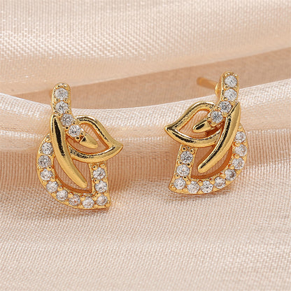 RAKOL Korean Style Simple Fashion Leaf Stud Earrings Copper Plated AAA Zircon Earrings Internet Celebrity Trendy Geometric Earrings for Women