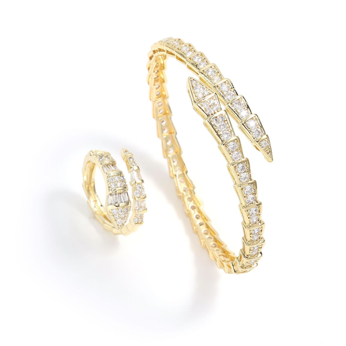 Cross-border new micro-inlaid zircon snake bracelet light luxury full diamond snake bone ring spring opening fashion women's ring hand ornament