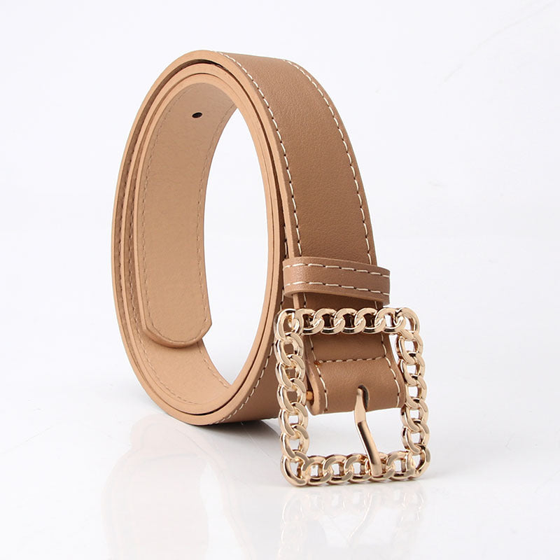 In stock Korean version of fashion hollow square buckle decorative belt student versatile trouser belt women's trend belt manufacturer batch