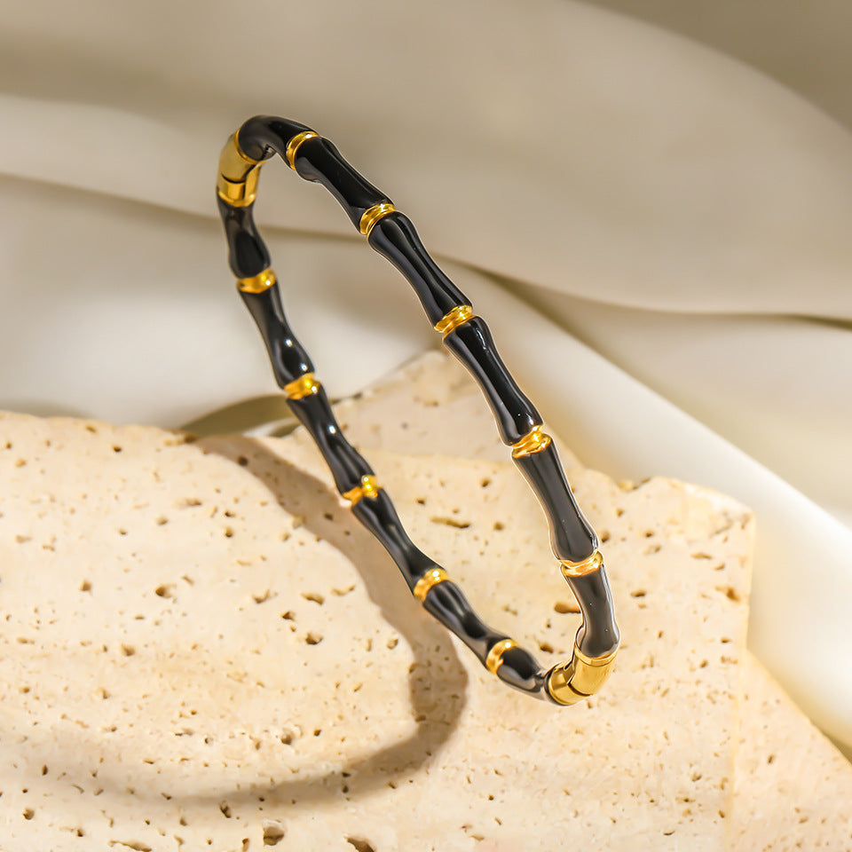 Cross-border European and American style stainless steel bamboo closure bracelet, INS style fashion drip design bracelet for women