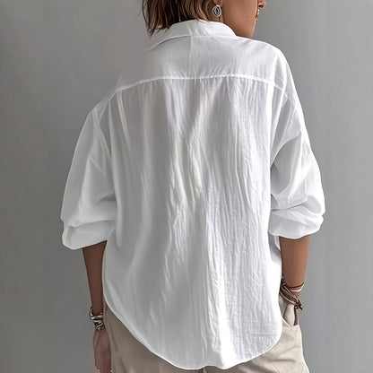 Cross-border European and American elegant women's lapel-texture shirt, loose fits to hide flesh and slim the body, perfect for daily commuting
