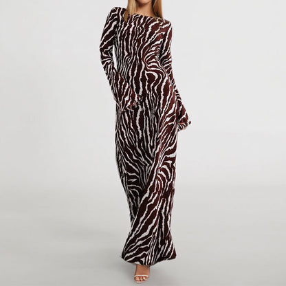 2025 Amazon European and American foreign trade women's summer new temperament elegant printed crew neck long sleeve casual dress