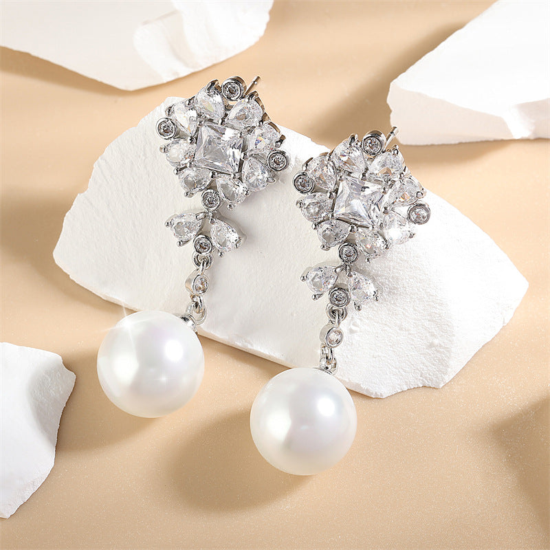 RAKOL New Fashion Floral AAA Zircon Light Luxury Earrings Clip Pearl Earrings Women's Fashionable Korean Style Earrings