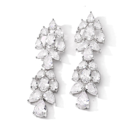 Foreign trade new waterdrop zircon stud earrings long tassel earrings, three-color full diamond earrings, niche design for women