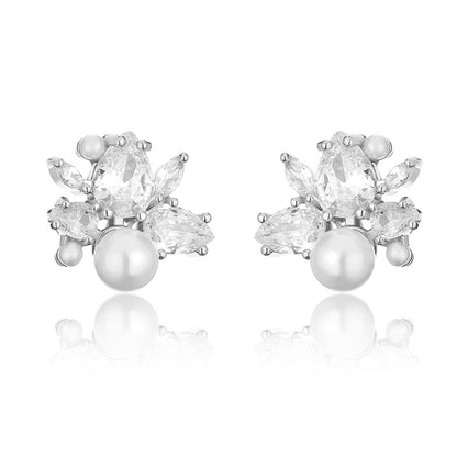 Korean exquisite compact design light luxury high-end pearl zircon earrings for women, personalized minimalist fashionable versatile stud earrings