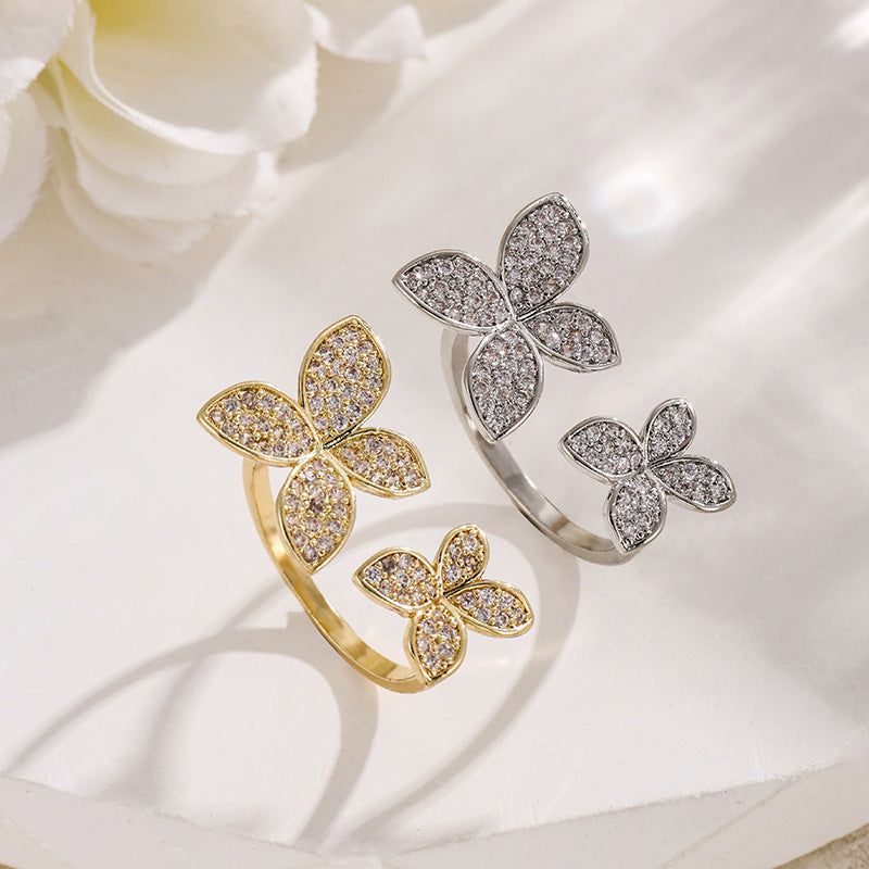 RAKOL Japanese, Korean, European, and American New Style Micro-Accented Four-Leaf Clover Open Index Finger Ring, Women's Fashionable Versatile Matching