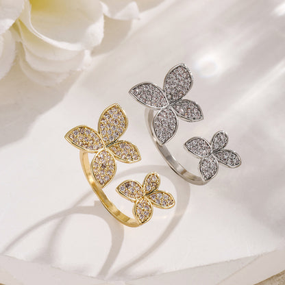 RAKOL Japanese, Korean, European, and American New Style Micro-Accented Four-Leaf Clover Open Index Finger Ring, Women's Fashionable Versatile Matching