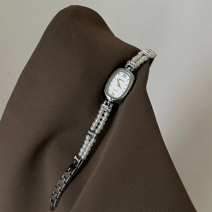 NAIDU new personalized pearl women's watch oval disc simple fashion watch small fragrance style women's Douyin live broadcast model