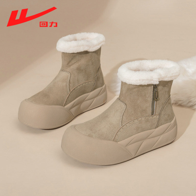 Warrior women's snow boots, 2025 new winter fleece-lined thickened warm cotton shoes, thick-soled non-slip short boots