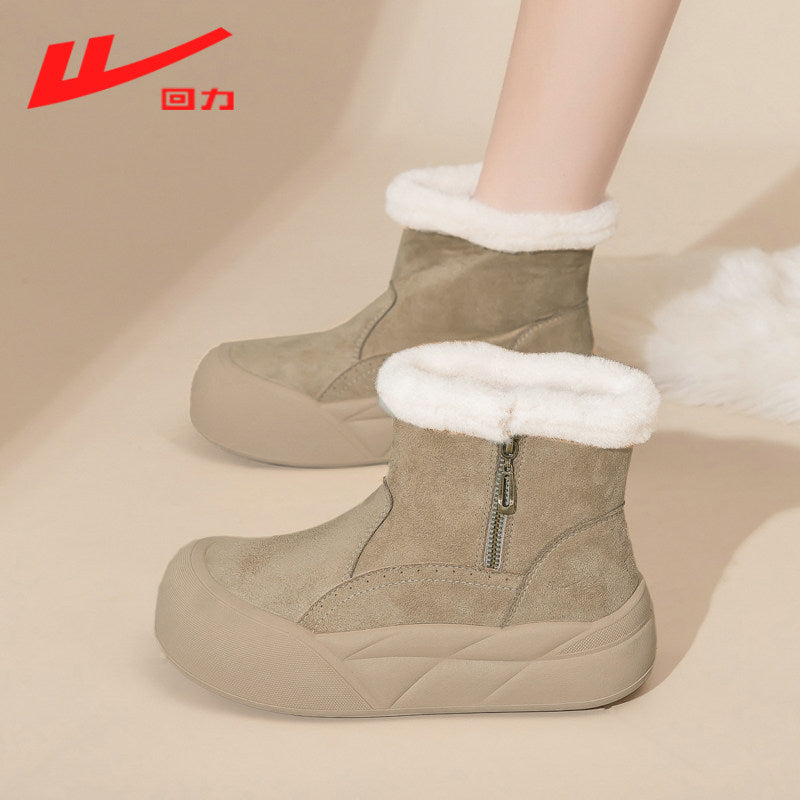 Warrior women's snow boots, 2025 new winter fleece-lined thickened warm cotton shoes, thick-soled non-slip short boots