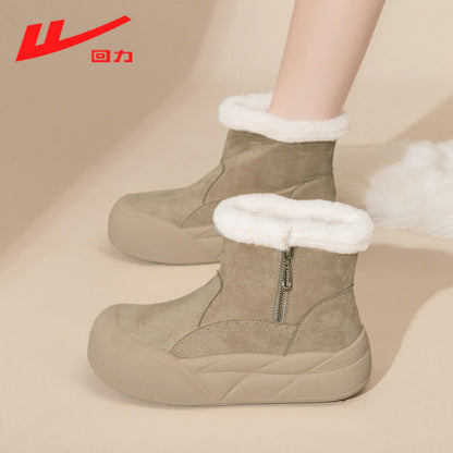 Warrior women's snow boots, 2025 new winter fleece-lined thickened warm cotton shoes, thick-soled non-slip short boots
