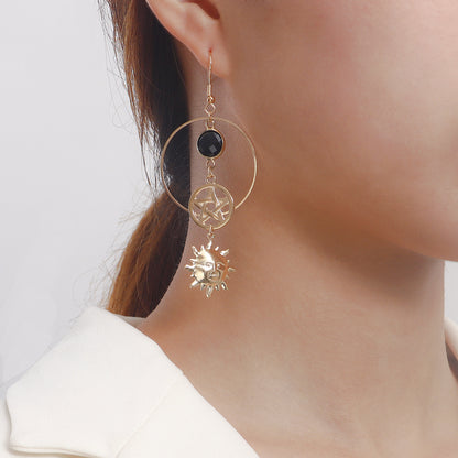 European and American cross-border jewelry, geometric rings, sun stars, crescent earrings, simple ins, girly, fairy, and versatile earrings