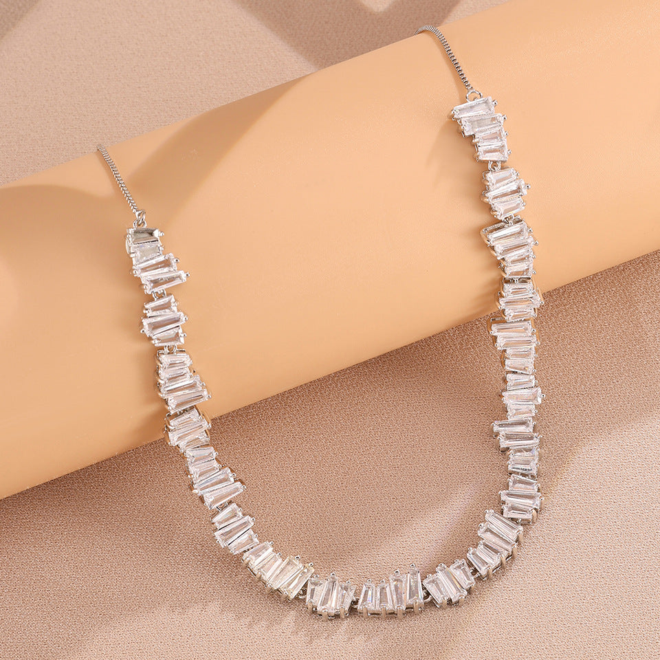 Cross-border new stepped zircon necklace, light luxury niche row with diamond-embedded collarbone chain, high-end factory direct sales
