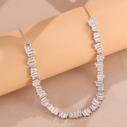Cross-border new stepped zircon necklace, light luxury niche row with diamond-embedded collarbone chain, high-end factory direct sales