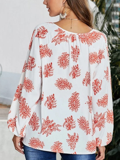 Cross-border Europe and the United States 2023 Amazon ebay Spring and Autumn New Loose Printed V-Neck Shirt Top Women