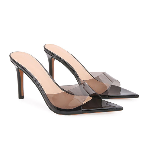 WO Huizhou New European and American Shoes Simple Nude Transparent One-Line High Heels Thin Heels Pointed Toes Are Not Tiring Feet and Versatile