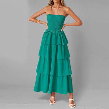 2026 spring new cross-border European and beautiful fashion commuter temperament elegant bandeau fashion solid color dress