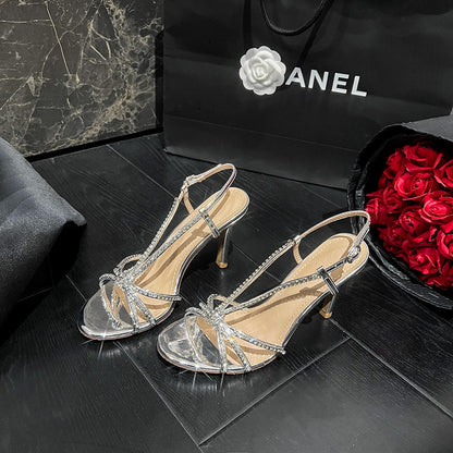 WO Huizhou City 2026 Autumn New Sandals Super Fairy Rhinestone Thin Heel European and American Fashion Open Toe Sexy Silver High Heels