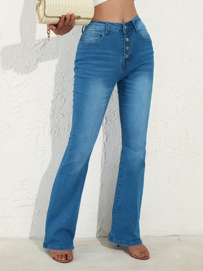Cross-border exclusive Amazon independent station spot European and American clothing high-waisted elastic nail buckle tight bootcut jeans for women