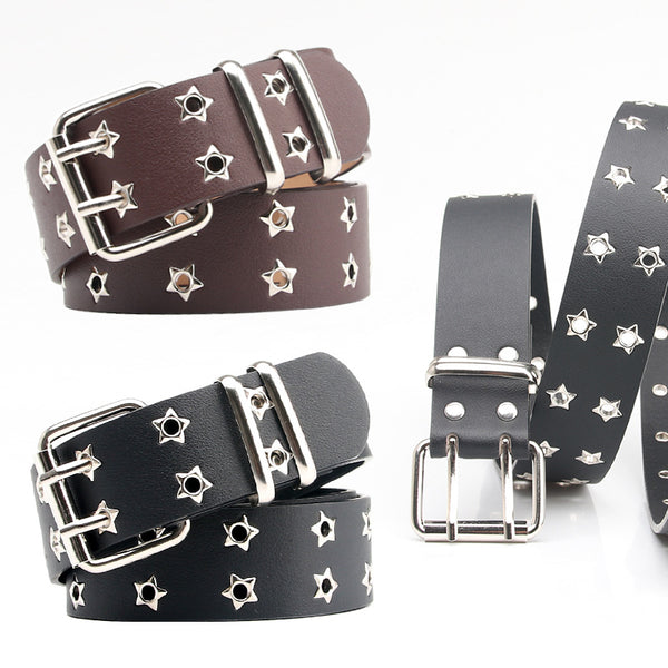 New Star Double Exhaust Eyelet Belt Women's Fashion Versatile Casual Punk Style Jeans Decorative Belt In Stock