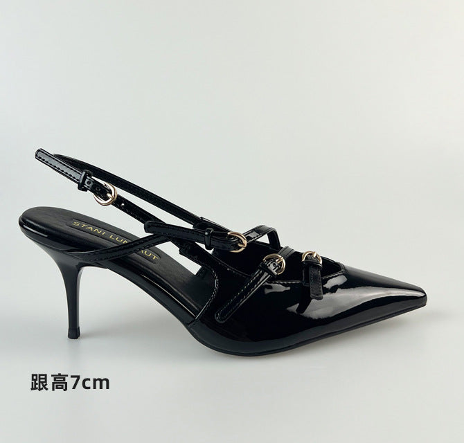 WO Huizhou City 2026 New Fashion European and American High Heels Stiletto Heel Pointed Toe Wrap Patent Leather Sexy Fashion Sandals