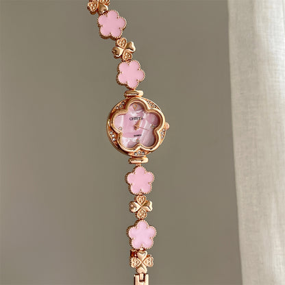 2025 Hot Bracelet Watch for Women, Light Luxury Four-Leaf Clover Mother-of-Pearl High Aesthetic Value Watch, Niche Fashionable for Women