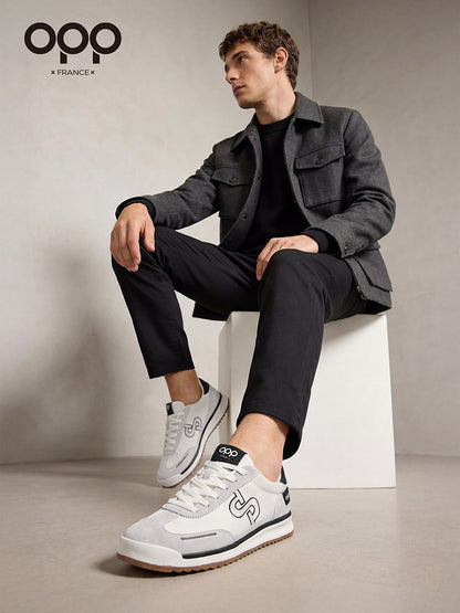 Sapatos para homem OPP primavera 2026, novos ténis casuais de couro leves para o dia a dia, estilo rústico, elegantes e versáteis, inspirados em Forrest Gump.