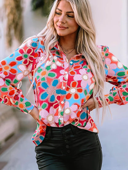 Cross-border European and American plus-size full-print prints, various pattern options, long-sleeve loose casual tops plus sizes