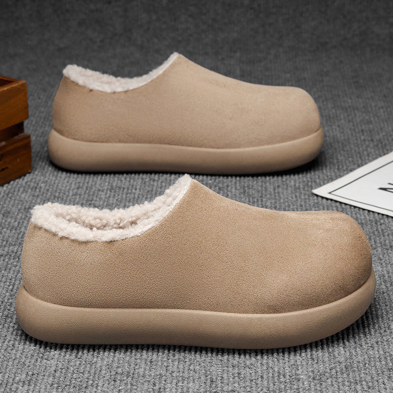 2025 Winter New Cotton Shoes, Men's Fleece-Lined Cotton Shoes, Snow Boots, Flat Shoes, Slip-on Mid-Top Warm Cotton Shoes