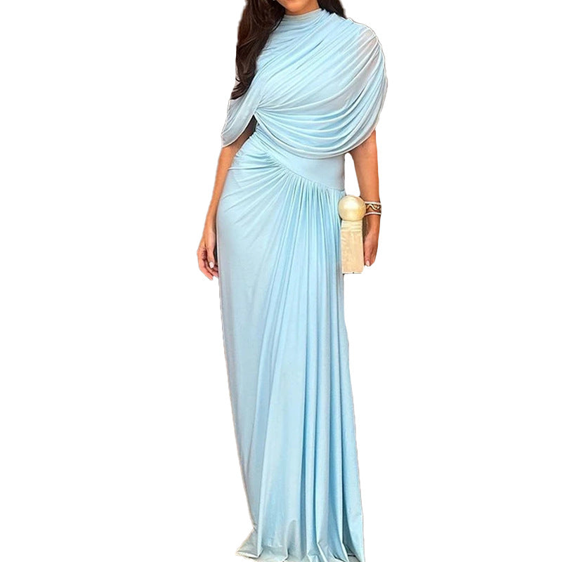 Amazon spring fashion cross-border new temperament elegant waist slimming pleated dress long dress