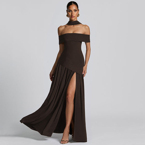 Cross-border autumn new women's sexy high slit backless dress temperament solid color one-shoulder bandeau skirt for women | Ciaura