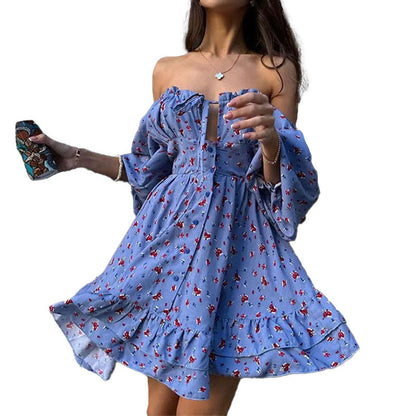 Spring 2026 New Amazon European and American Fashion Sexy Printed Resort Dress Strap Waist Dress
