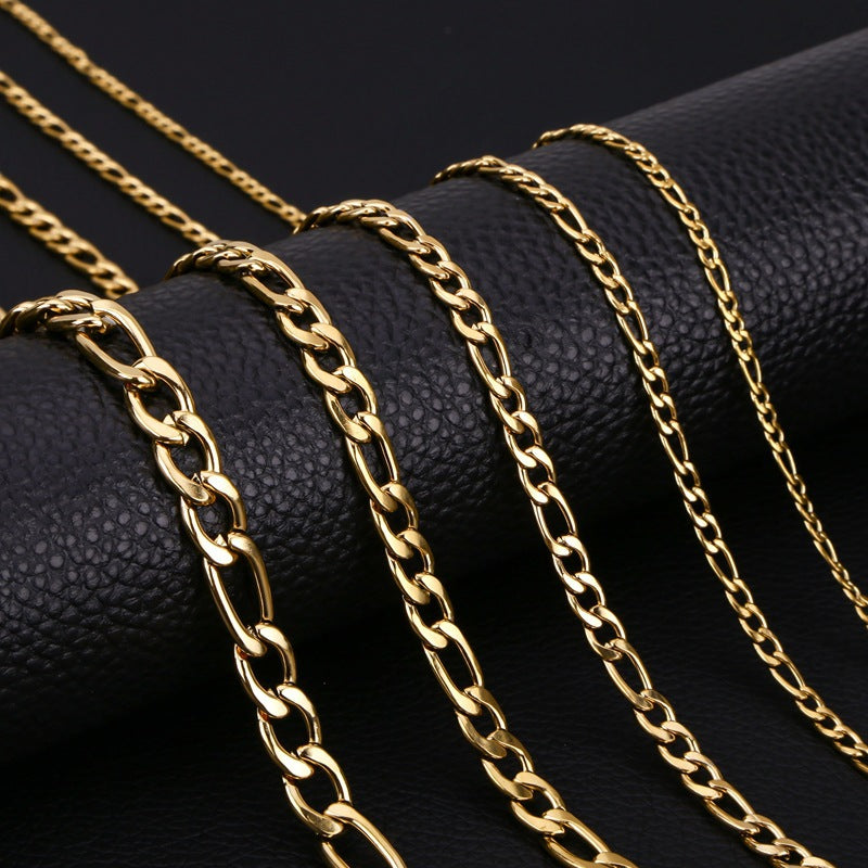 3:1NK Necklace Titanium Steel Gold 8mm Men's Hip Hop Cuban Chain Stainless Steel Figaro Chain Accessories Figaro Chain