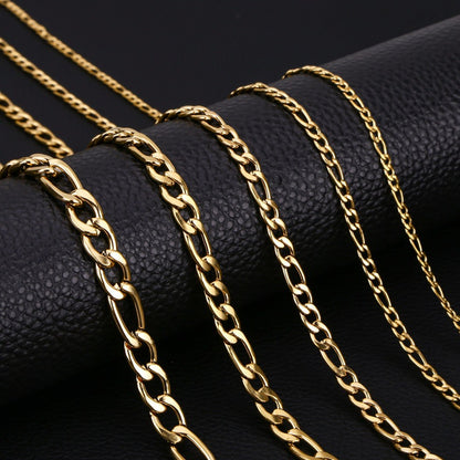 3:1NK Necklace Titanium Steel Gold 8mm Men's Hip Hop Cuban Chain Stainless Steel Figaro Chain Accessories Figaro Chain
