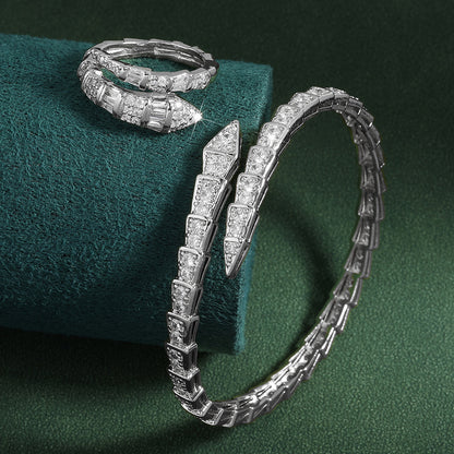 Cross-border new micro-inlaid zircon snake bracelet light luxury full diamond snake bone ring spring opening fashion women's ring hand ornament