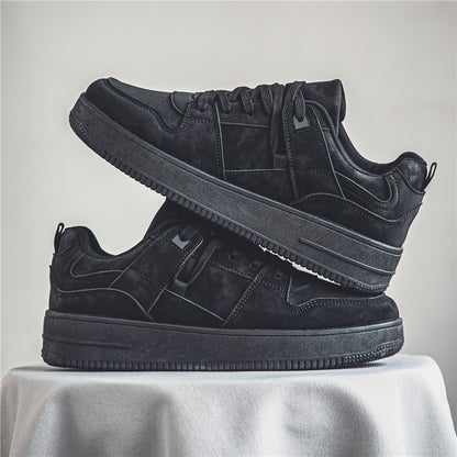 2026 Spring New Pure Black Men's Shoes: Versatile Thick-Soled Height-Increasing Casual Board Shoes, Youth Work Sports Trendy Shoes