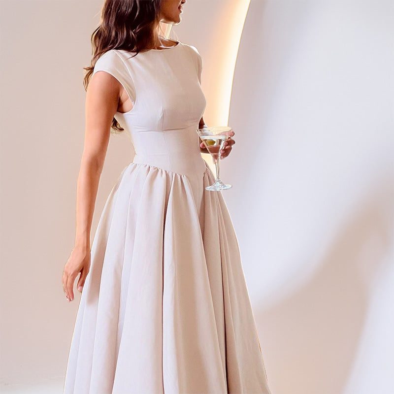 2026 Spring New European and American Clothing Elegant and Sexy Open Back Fashion Slim Crew Neck Sleeveless Solid Color Dress