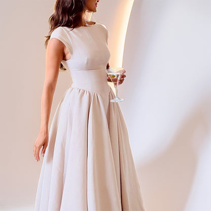 2026 Spring New European and American Clothing Elegant and Sexy Open Back Fashion Slim Crew Neck Sleeveless Solid Color Dress